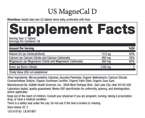 Supplement Facts label for MagneCal D